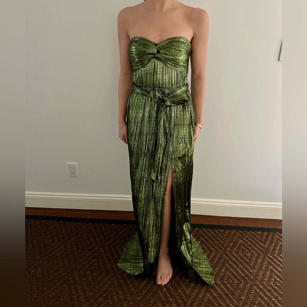 Jonathan Simkhai Metallic Green Strapless Dress